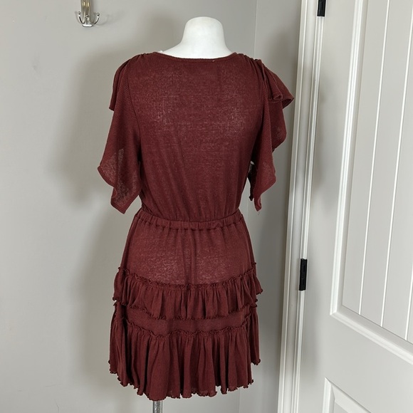 Free People Beach Womens Harper Tiered Mini Dress Burgundy Ruffled size XS - Picture 7 of 12